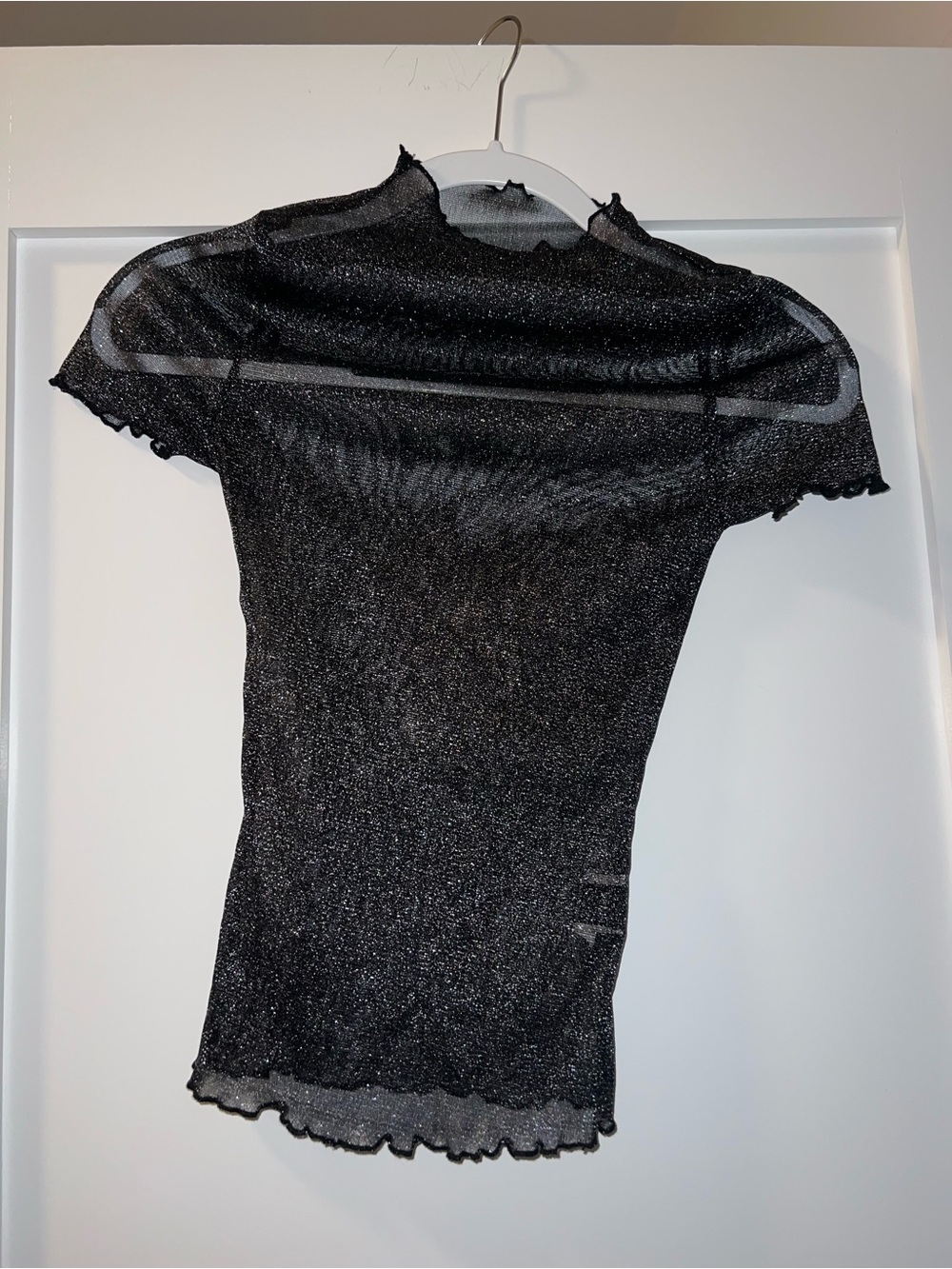 Black Sheer Metallic Short Sleeve Top